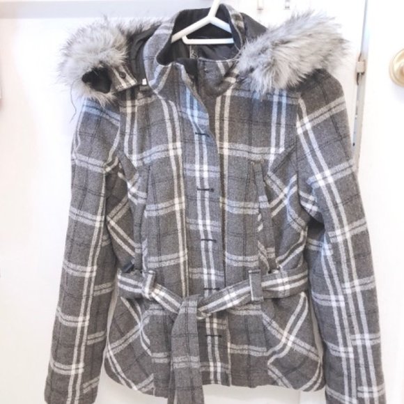 LIKE NEW Winter Parka Jacket Grey Checkered - Picture 2 of 10